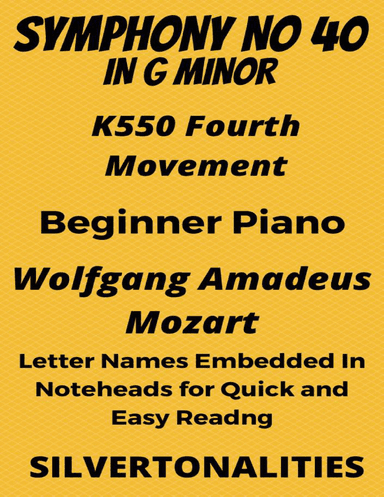 Symphony Number 40 in G Minor K550 Fourth Movement Beginner Piano Sheet Music (arr. SilverTonalities)