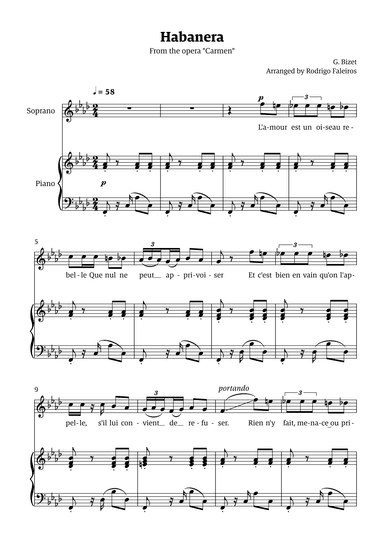 Habanera (for soprano - F minor/major) (arr. Rodrigo Faleiros)