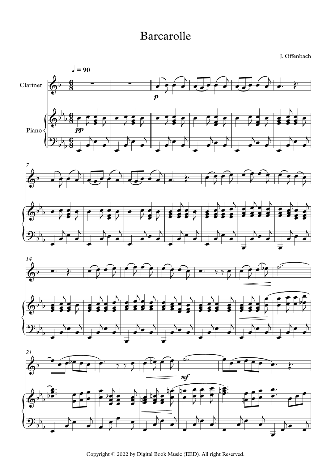 Barcarolle - Jacques Offenbach (Clarinet + Piano) (arr. Digital Book Music)