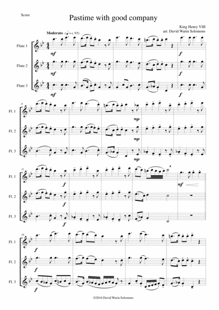 Pastime with good company for flute trio (3 flutes) (arr. David Warin Solomons)
