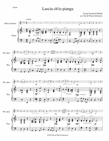 Lascia ch'io pianga for oboe d'amore and piano (arr. David Warin Solomons)