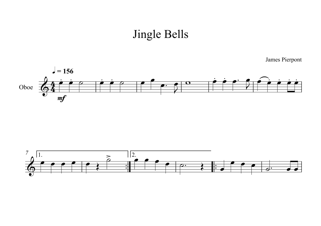 Jingle Bells, James Pierpont (Oboe) (arr. Digital Book Music)