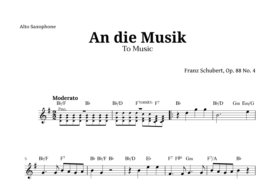 An die Musik (To Music) by for Alto Sax (arr. Langanho)
