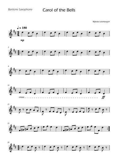 Carol of the Bells - Baritone Sax Solo w/ Piano (arr. Ygor Nunes)
