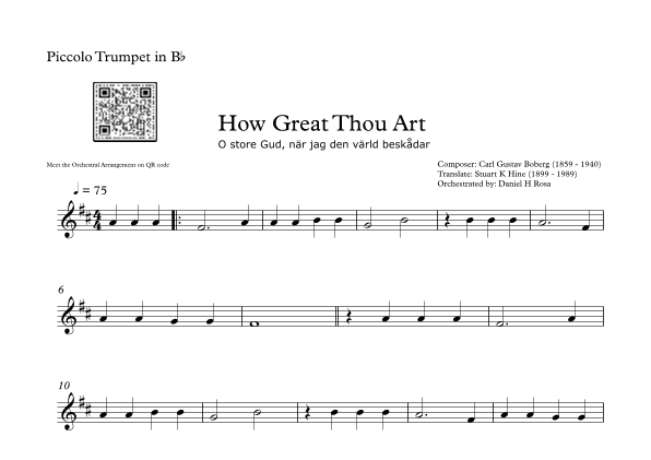 How Great Thou Art - "O store Gud." - Easy Piccolo Trumpet (arr. Daniel H Rosa)
