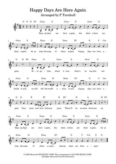 Happy Days Are Here Again (arr. F Turnbull)