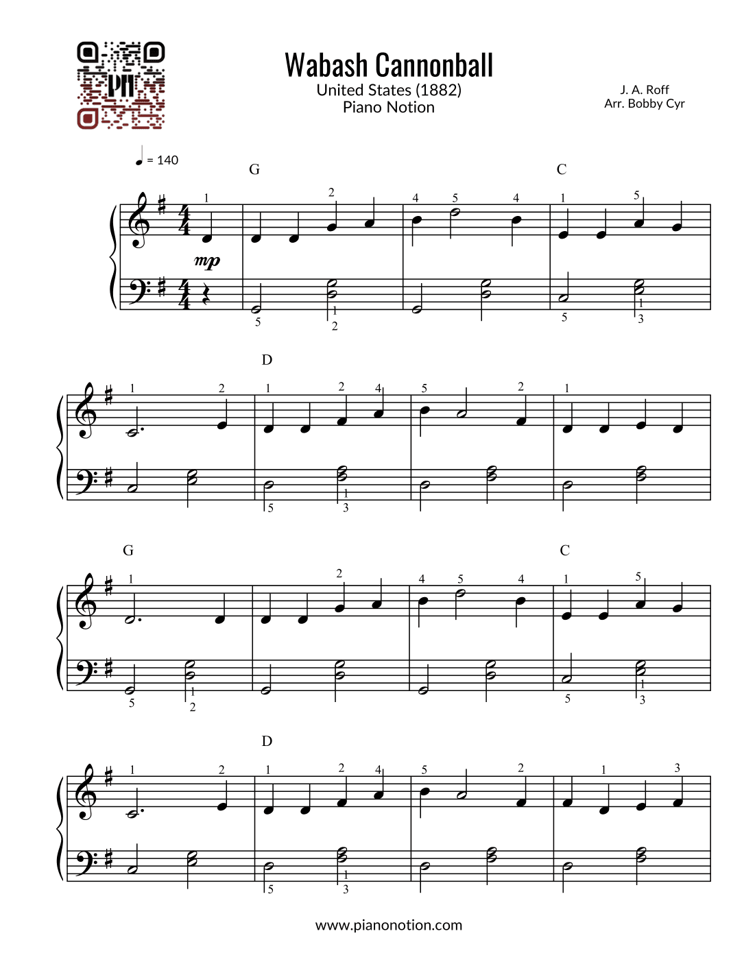 Wabash Cannonball (Easy Piano Solo) (arr. Bobby Cyr - Piano Notion)