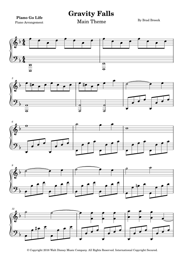 Gravity Falls (main Theme) (arr. Piano Go Life)