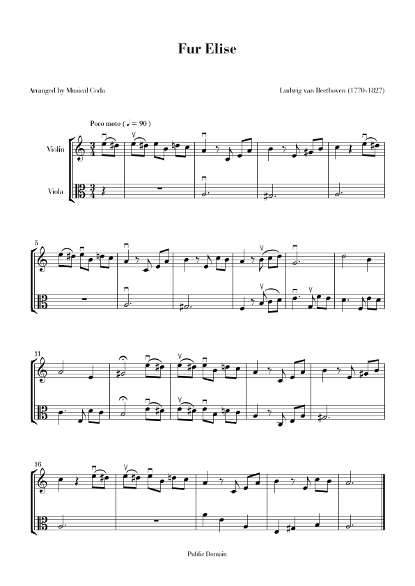 Fur Elise - Violin & Viola (arr. Musical Coda)