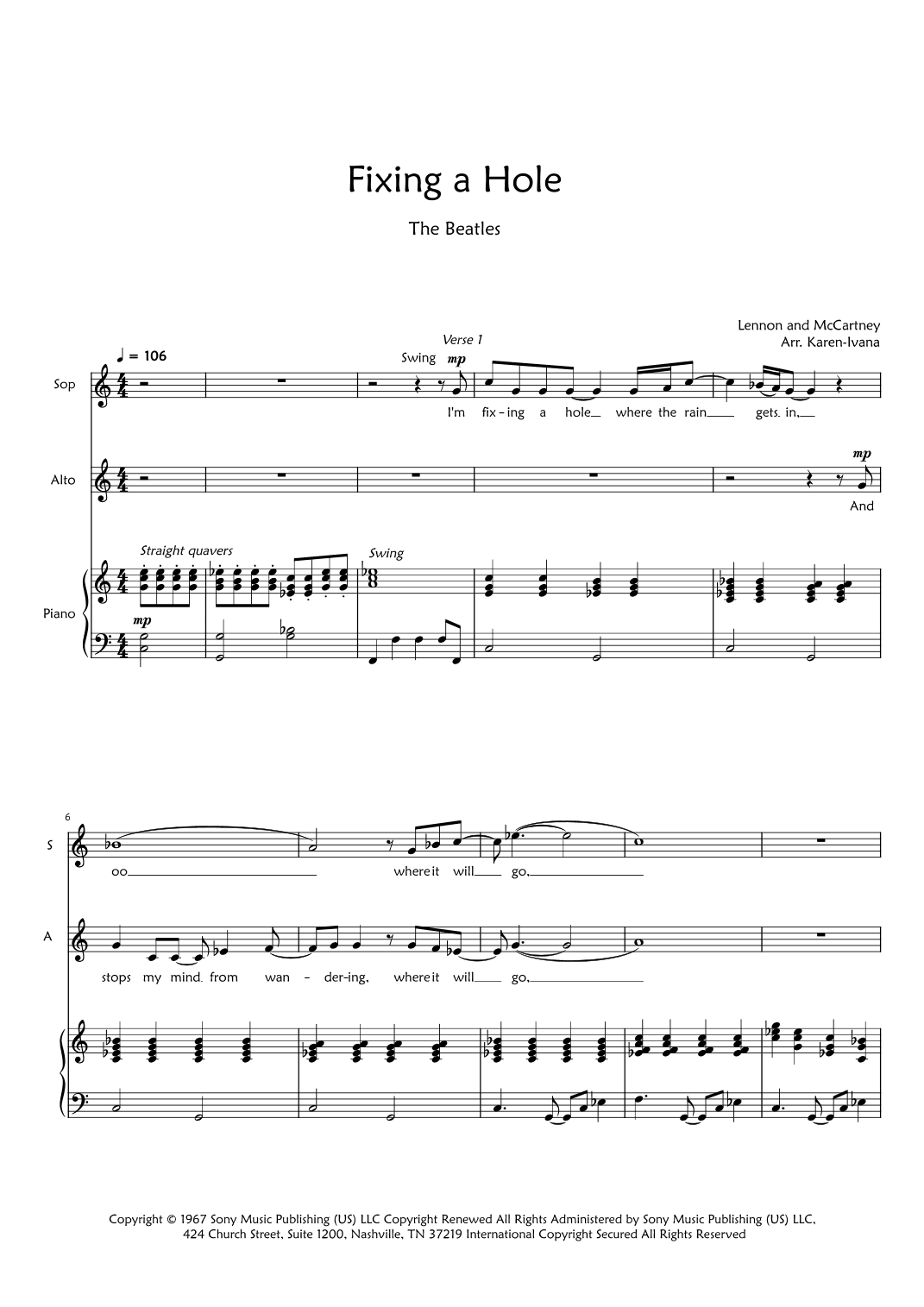 Fixing A Hole (arr. Karen Ivana)