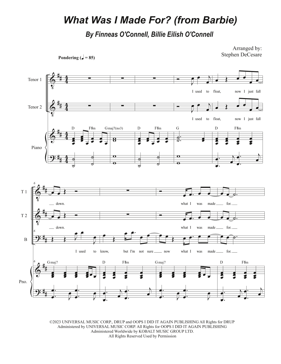 What Was I Made For? (arr. Stephen DeCesare)