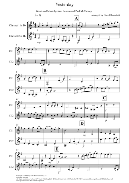 Yesterday (arr. David Burndrett)