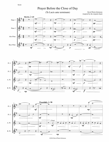 Prayer before the Close of day - based on the chant "Te Lucis ante terminum" - for flute quartet