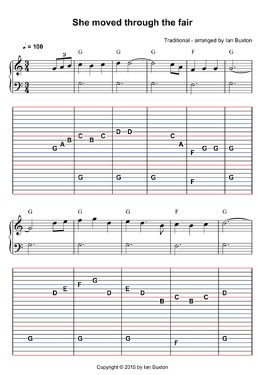 She Moved Through the Fair for Celtic or Folk Harp with Chords (arr. Ian Buxton)