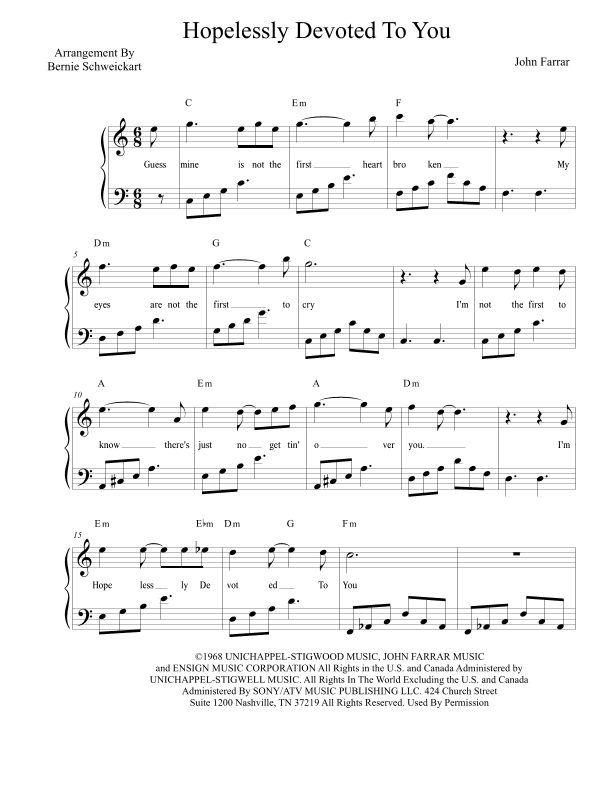 Hopelessly Devoted To You (arr. Bernie Schweickart)