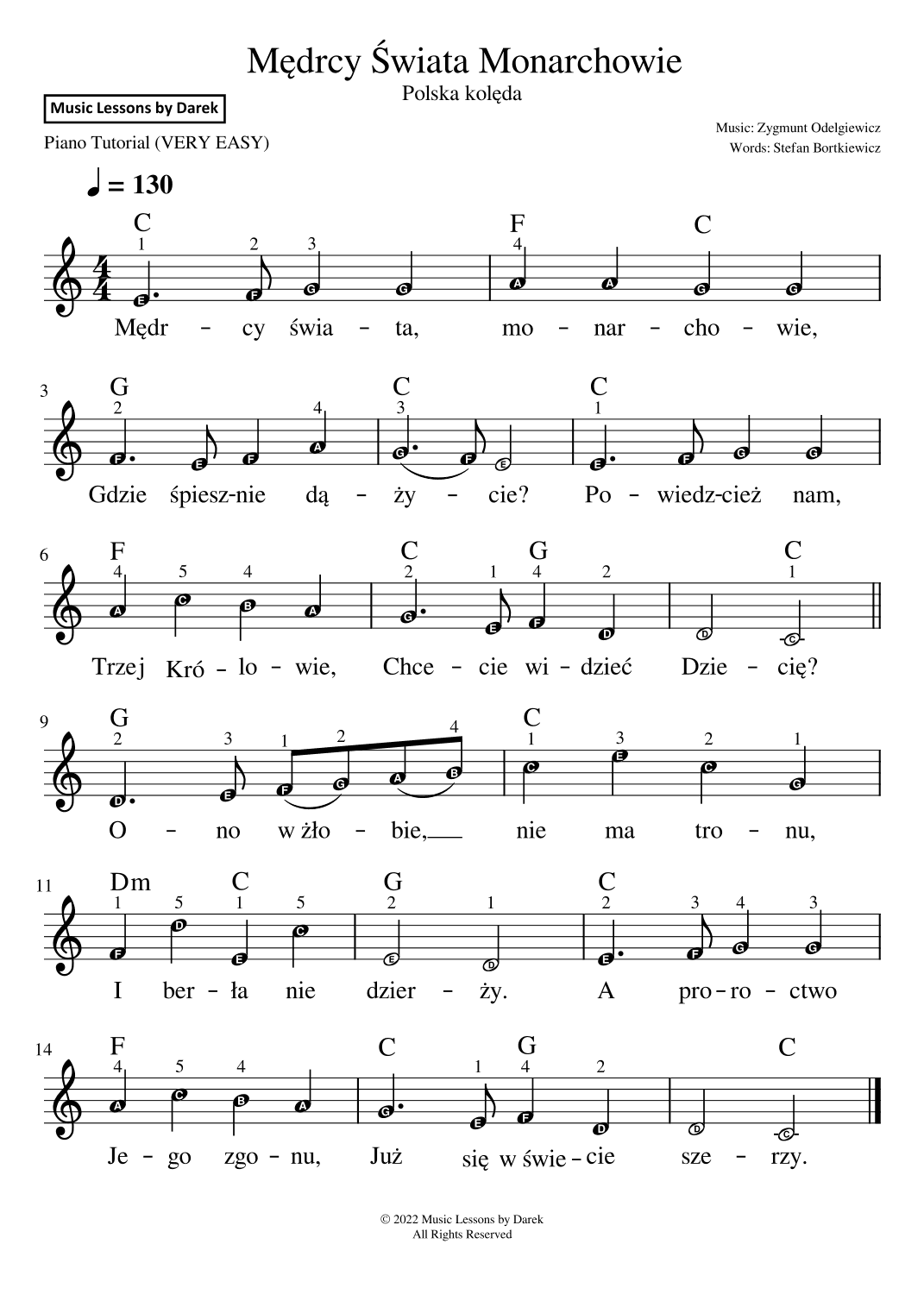 Medrcy Swiata Monarchowie (Polish Christmas Carol) [VERY EASY PIANO] (arr. Darek)