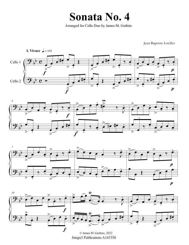 Loeillet: Sonata No. 4 for Cello Duo (arr. James M. Guthrie)