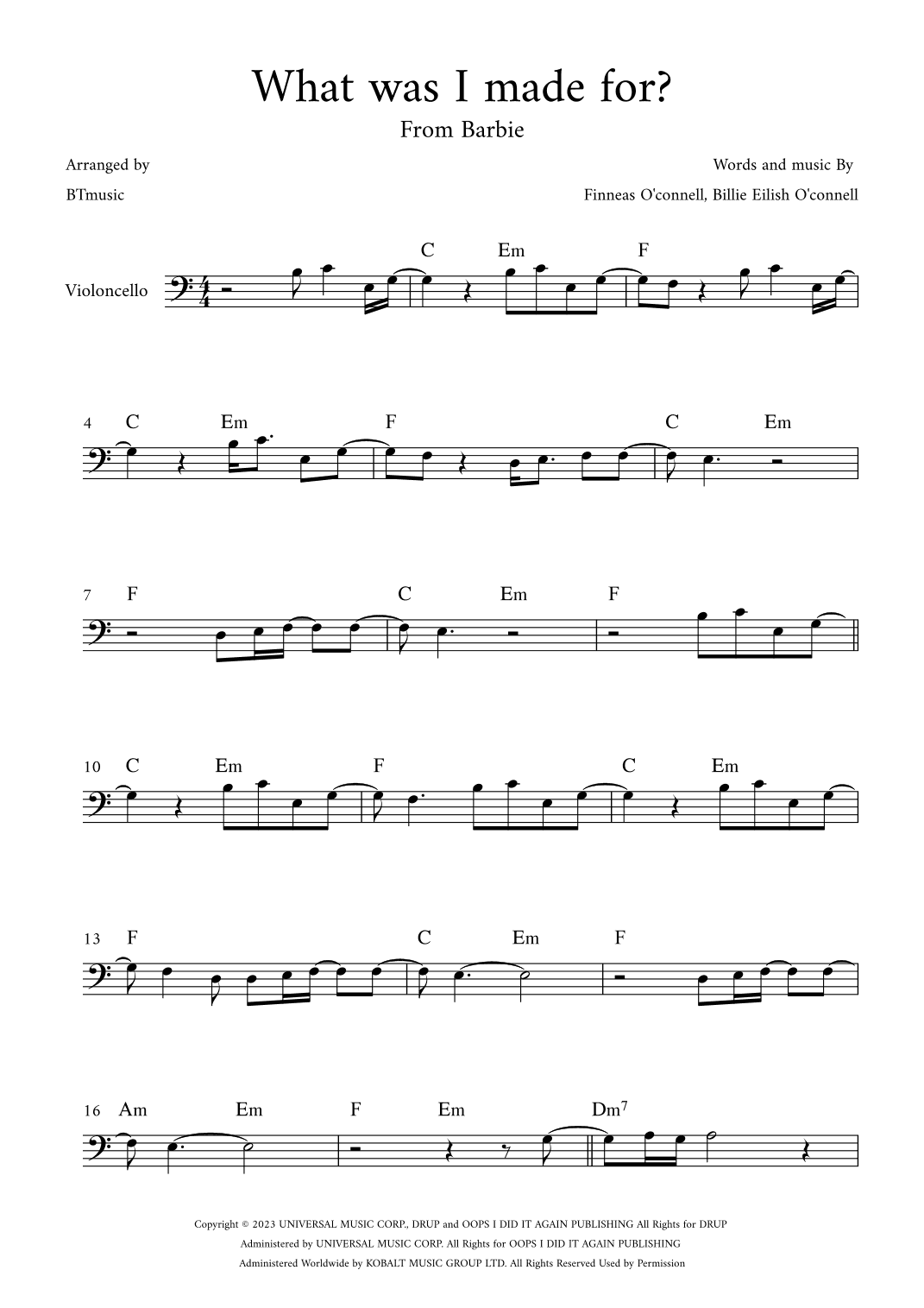 What Was I Made For? (arr. BTmusic)