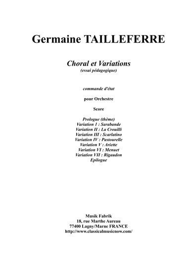 Germaine Tailleferre : Choral et Variations for orchestra, score only - Score Only
