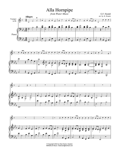 Alla Hornpipe from Water Music for trumpet in Bb and easy piano (arr. K. Krantz)