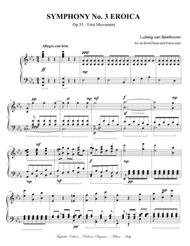 BEETHOVEN - SYMPHONY No 3 Eroica - 1nd Mov.  - Arr. for Piano by Ernst Pauer and Franz Liszt (arr. Ernst Pauer and Franz Liszt)