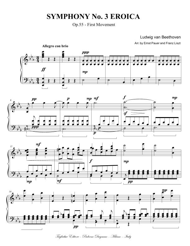 BEETHOVEN - SYMPHONY No 3 Eroica - 1nd Mov.  - Arr. for Piano by Ernst Pauer and Franz Liszt (arr. Ernst Pauer and Franz Liszt)