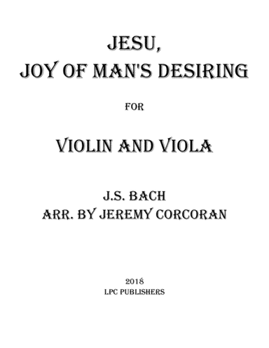 Jesu, Joy of Man's Desiring for Violin and Viola (arr. Jeremy Corcoran)