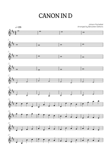 Pachelbel Canon in D • violin sheet music (arr. Benzaiten Editions)