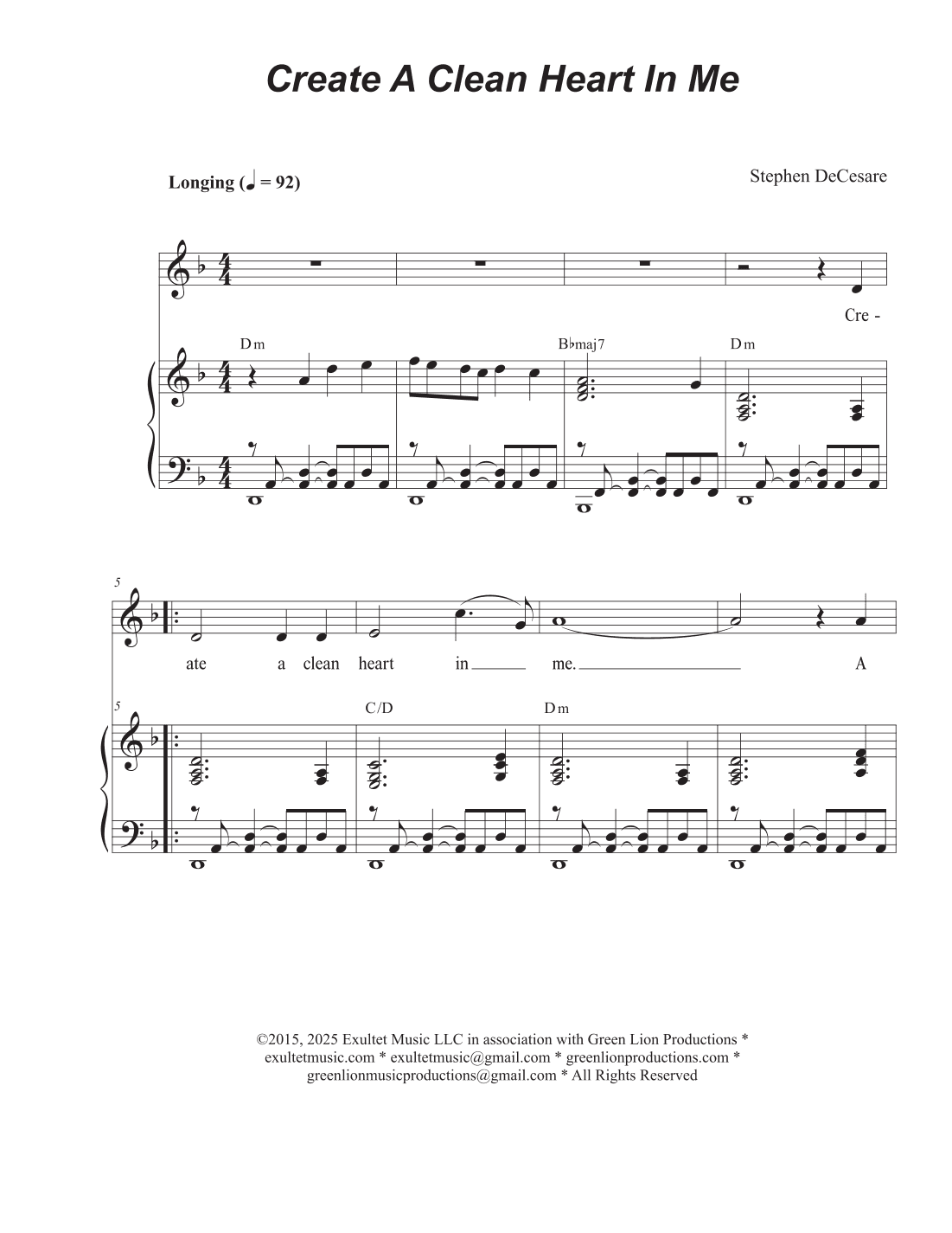Create A Clean Heart In Me (Vocal solo)