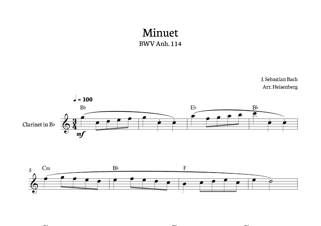 Minuet - Bach for Clarinete solo (arr. Heisenberg)