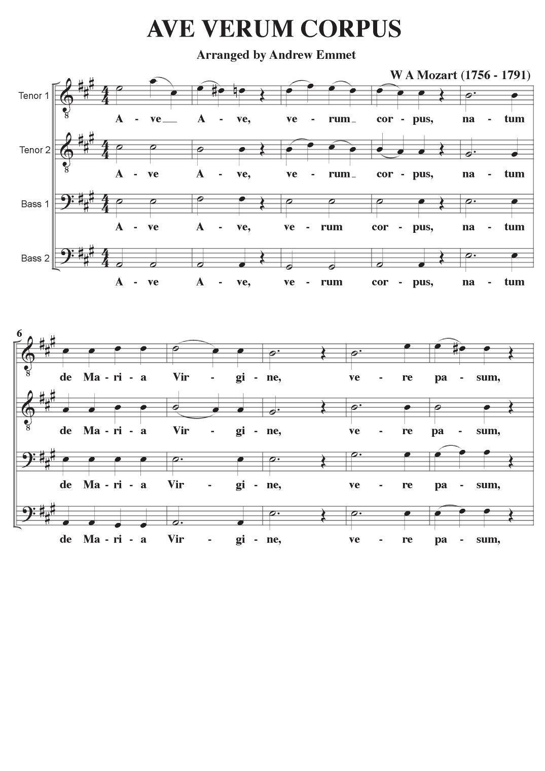 Ave Verum Corpus (Mozart) A Cappella TTBB (arr. Andrew Emmet)