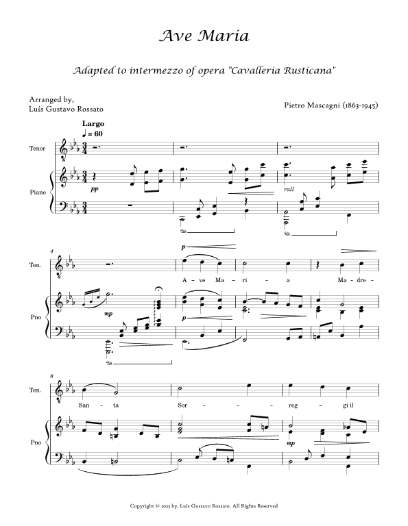Mascagni - Ave Maria (Tenor Eb Major) (arr. Luís Gustavo Rossato)