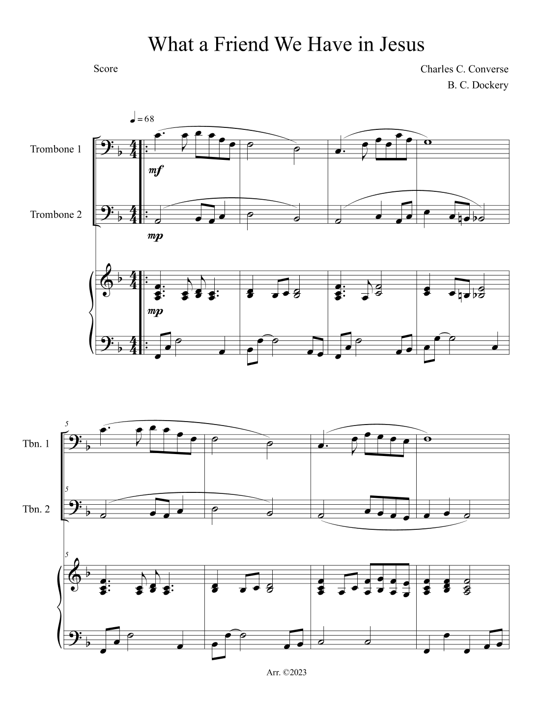 What a Friend We Have in Jesus (Trombone Duet with Piano Accompaniment) (arr. B. C. Dockery)