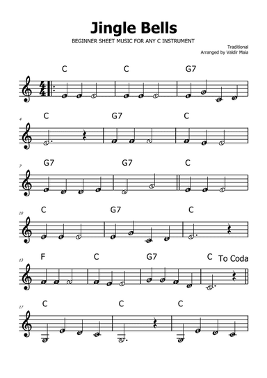 Jingle Bells - C Major (with note names) (arr. Valdir Maia)