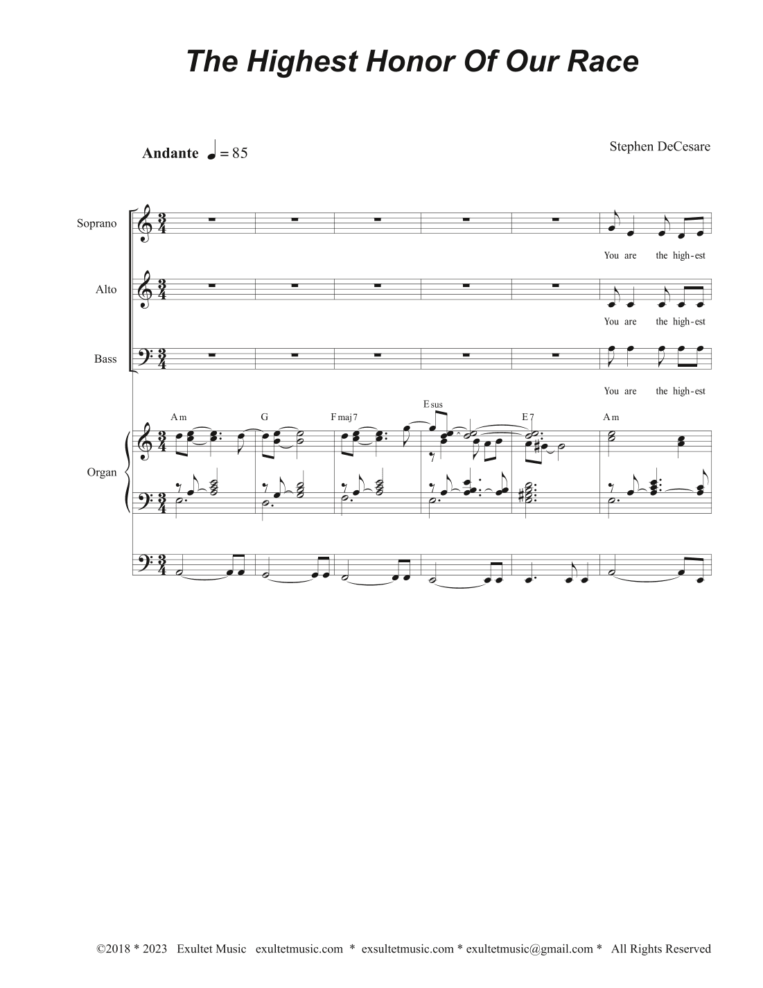 The Highest Honor Of Our Race (Vocal Trio - (SAB)