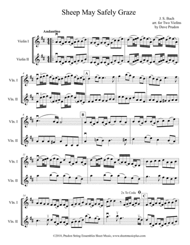 Sheep May Safely Graze for Two Violins (arr. Dave Prudon)