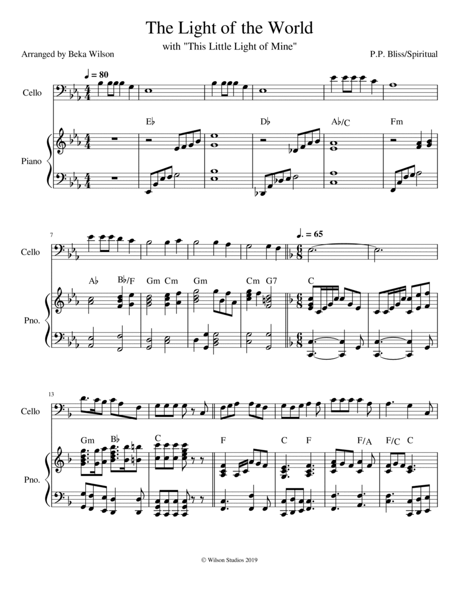 The Light of the World is Jesus/This Little Light of Mine--cello solo (arr. Beka Wilson)