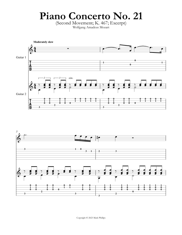 Piano Concerto No. 21 (Second Movement) (arr. Mark Phillips)