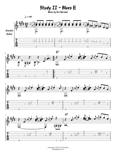 Blues E - Fingerstyle for Acoustic Guitar (12 Bars - Study II)