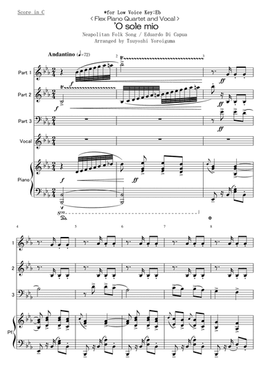 'O sole mio for Low Voice (Key:Eb) (arr. Tsuyoshi Yoroiguma)