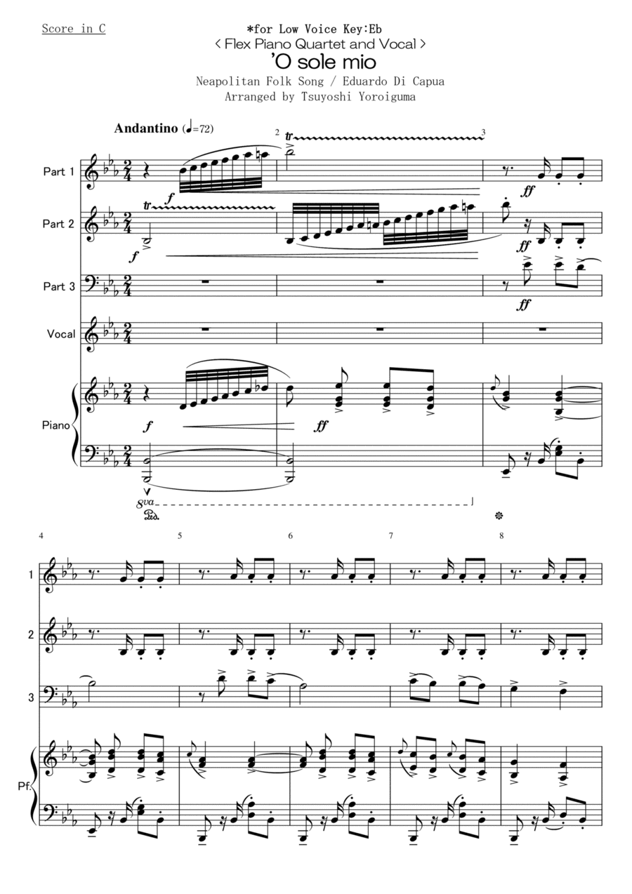 'O sole mio for Low Voice (Key:Eb) (arr. Tsuyoshi Yoroiguma)