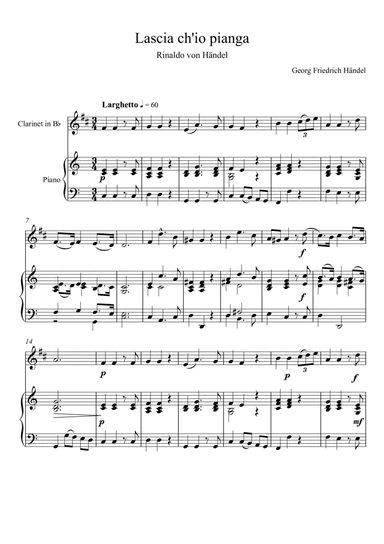 Georg Friedrich Handel - Lascia ch'io pianga (Clarinet Solo) (arr. André Laitano)