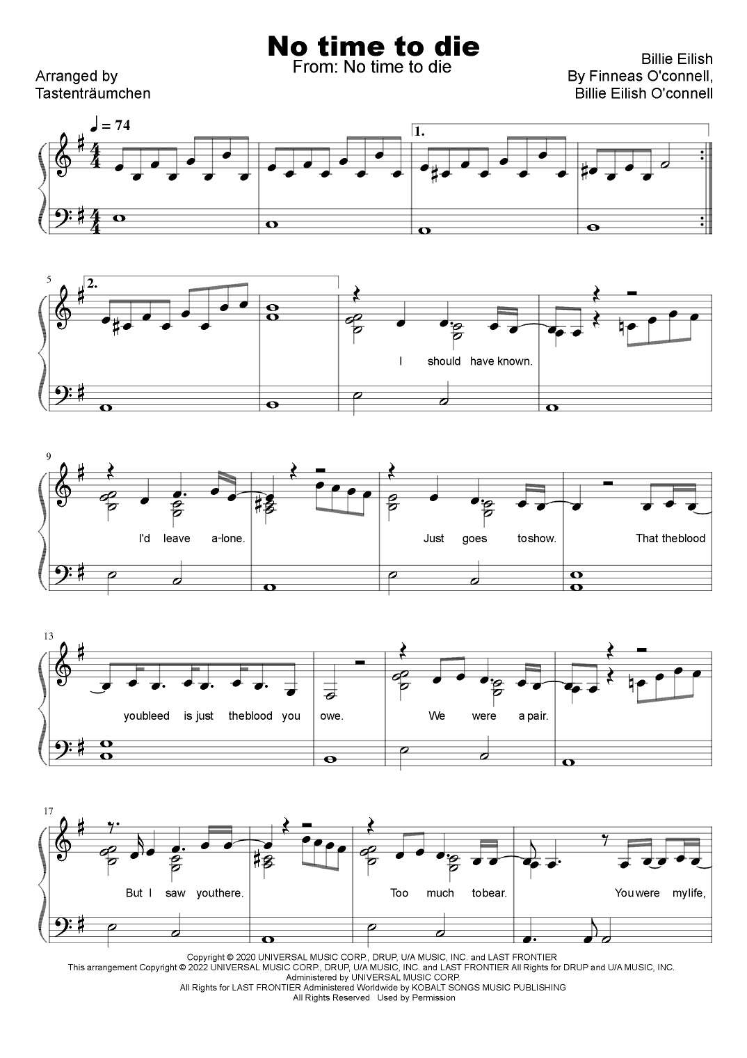 No Time To Die (arr. Tastenträumchen)