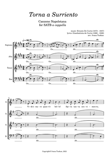 Torna a Surriento for SATB a cappella (arr. Ivana Tuskan)