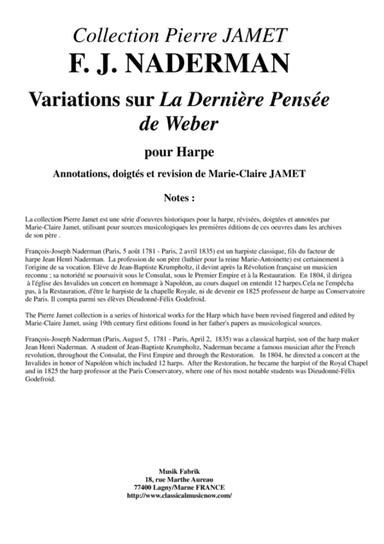 F. J. NADERMAN Variations sur La Dernière Pensée de Weber for solo harp (arr. Marie-Claire Jamet)