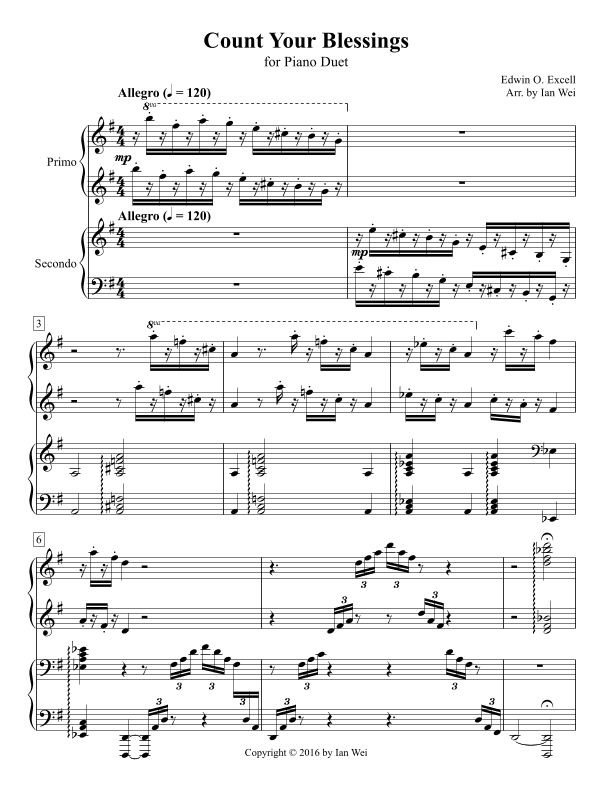Count Your Blessings for Piano Duet (arr. Ian Wei)