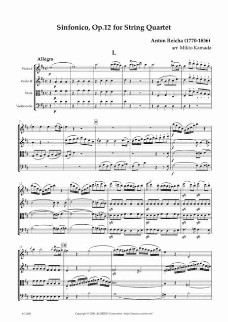 Sinfonico, Op.12 for String Quartet (arr. Mikio Kamada)
