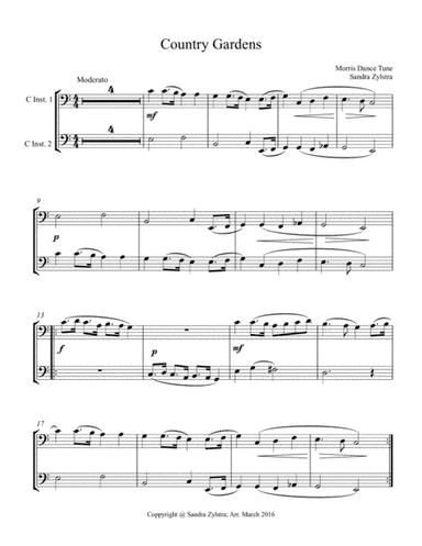 Country Gardens (bass C instrument duet, parts only) (arr. Sandra Zylstra)
