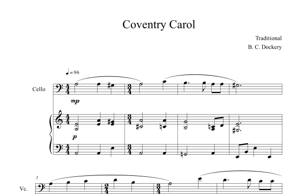Coventry Carol (Cello Solo with Piano Accompaniment) (arr. B. C. Dockery)