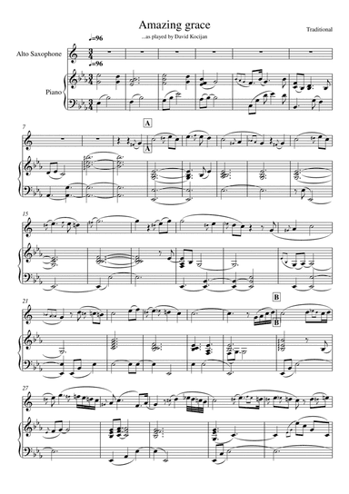 Amazing grace (piano & alto saxophone) (arr. David Kocijan)